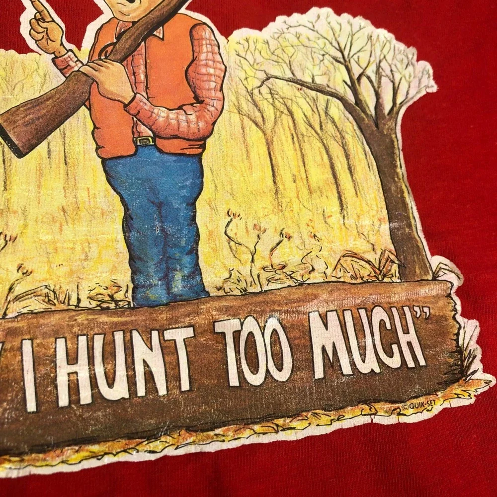 Hanes Beefy-T Hunting Graphic Funny Deer Hunter Red T-Shirt Large Single Stitch - Picture 10 of 12